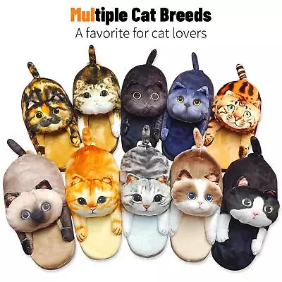 Buy Cat Shaped Plush Slippers Fluffy Slip On Sliders Flat Shoes Gift For Cat Lovers • 19.55£