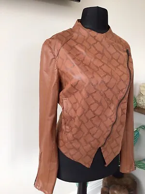 Buy Blanknyc Tan Brown Soft Faux Leather Snake Print Cropped Jacket Size Small Excon • 12.99£