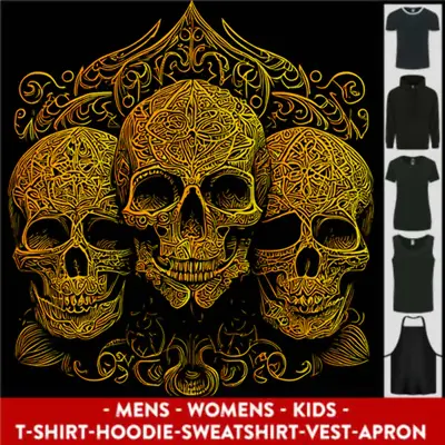 Buy 3 Ornate Gold Skulls Gothic Goth Mens Womens Kids Unisex • 29.99£
