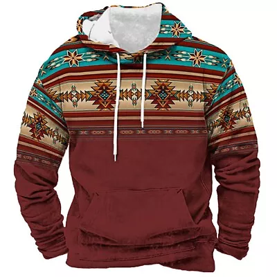 Buy Ethnic Aztec Graphic Hoodies For Men Lake Blue Color Soft And Comfortable • 15.85£