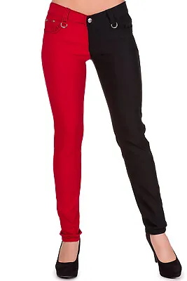 Buy Half Red Black Split Legs Skinny Stretch Rock Rockabilly Trousers BANNED Apparel • 31.99£