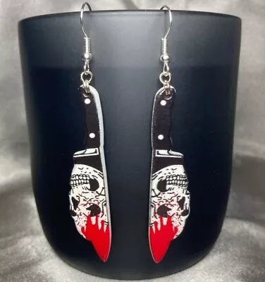 Buy Handmade Silver Black White Skeleton Skull Knife Earrings Gothic Gift Jewellery • 4.50£