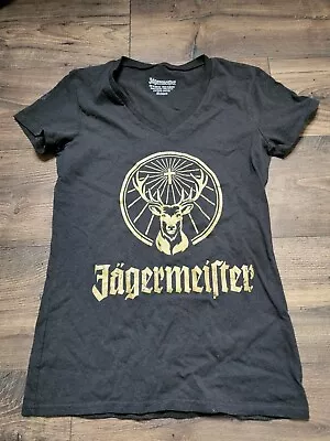 Buy Womens M Jagermeister Gold Shiny Stag Logo V Neck Promo Bartender T Shirt • 16.40£