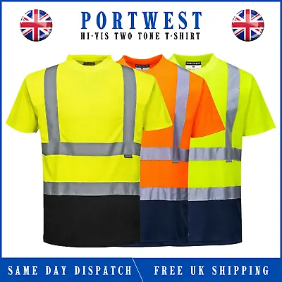 Buy PORTWEST Hi Vis Viz Two Tone T-Shirt Breathable Wicking Safety Security Work Top • 16.99£