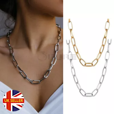 Buy Classic Punk Jewelry Paperclip Link Alloy Chain Choker Silver Gold Tone Necklace • 4.99£