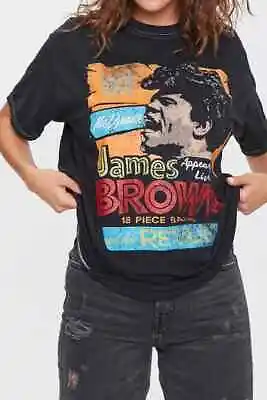 Buy James Brown Womens James Brown Distressed Print Black Shirt NWT S/M, M/L • 9.44£