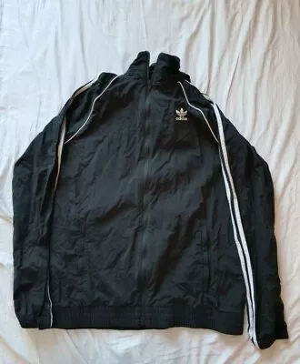 Buy Adidas Mens Jacket Size Medium Black Zip-Up Embroidered Logo Windbreaker Coat • 15£