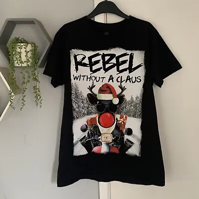 Buy George Men’s Rebel Without A Claus Christmas T-Shirt Biker Reindeer Novelty UK L • 6.50£