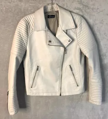 Buy Topshop Women's Rosa Faux Leather Biker Moto Jacket Off White 6 US • 26.99£