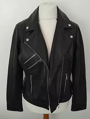 Buy VERY - Biker Style Soft REAL LEATHER Jacket Black Removable Hood Size 14 • 59.99£