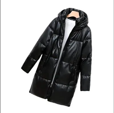 Buy Women's Fashion Faux Leather Hooded Padded Winter Warm Jacket Coat Outwear  SKGB • 76.79£