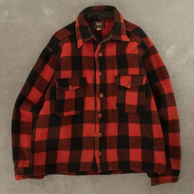 Buy Woolrich Vintage 50s Wool Plaid Shirt Jacket L Made In Usa Men's Red • 80£