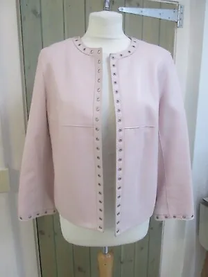 Buy Episode - Pale Pink Edge-to-edge Leather Jacket With Rivet Detail - Size 12 • 12£