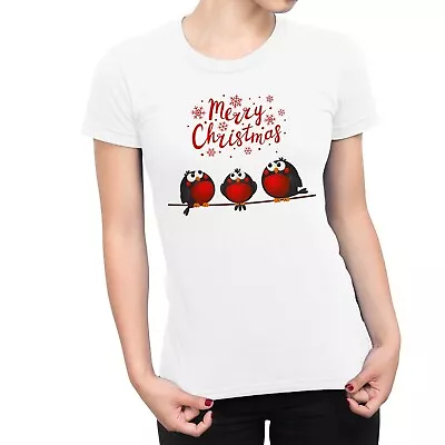 Buy 1Tee Womens Merry Christmas Red Robin Birds T-Shirt • 7.99£