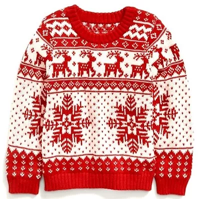 Buy Toddler 5t Cozy Red, White, Deer & Snowflake Pullover Crewneck Sweater Old Navy • 20.07£