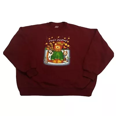 Buy Fruit Of The Loom Sweatshirt 2XL Red Meowy Christmas • 12.28£