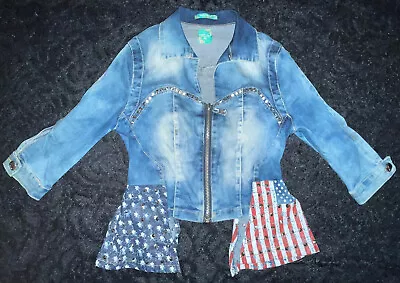 Buy Ladies Size Xs Denim Cropped Jacket Gugu Wuzi American Flag Style Minimal Wear • 18.50£