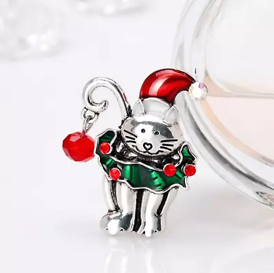 Buy UK SELLER Christmas Festive Cat Kitten Brooch Lapel Pin Jewellery Xmas Gifts • 5£