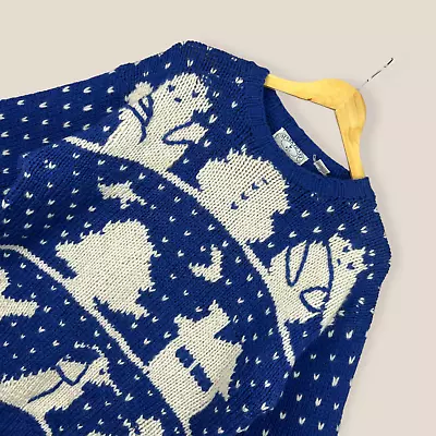 Buy Wool Jumper Womens Large Mark Henri Blue Chunky Knitted Shetland Cute Winter • 19.99£