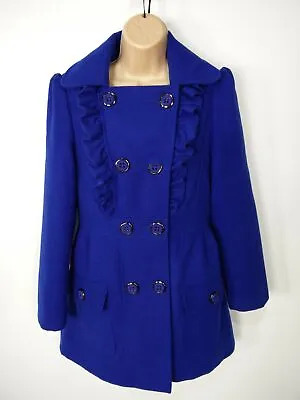 Buy Womens Atmosphere Size Uk 10 Blue Pea Coat Jacket Frilly Lined Smart Casual • 12.49£