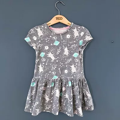 Buy Girls Grey Space Cat Print Short Sleeved Summer T-Shirt Dress Age 2-3 Years • 1£