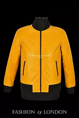 Buy Mens Perforated Leather Jacket Yellow Mustard Napa Classic Aviator Series Jacket • 133.64£