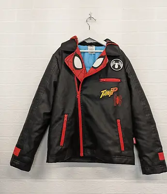 Buy Disney Marvel Spider Man Jacket Age 9/10 Faux Leather Hooded Jacket • 17.49£