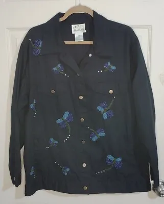 Buy Quaker Factory Button Up Embellished Jacket Dragonflies Beaded Quirky Unique 1X • 23.92£