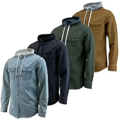 Buy Mens Hooded Denim Shirt Casual Button Up Long Sleeve Jacket Top • 14.95£