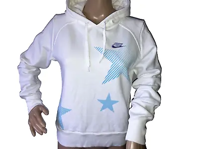 Buy Nike Women's White Hooded Pullover Sweatshirt Hoodie  Blue Star Print Size M • 16£
