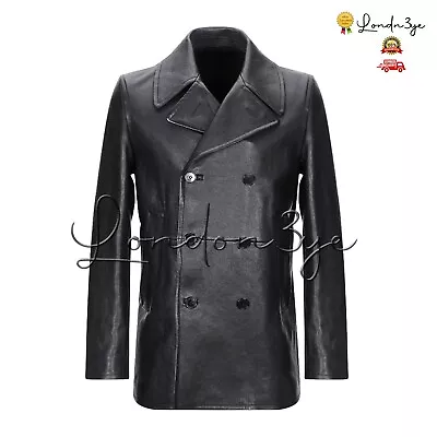 Buy Leather Peacoat For Men, Mens Double Breasted Coat, Get 25% Off & Free Shipping • 163.19£