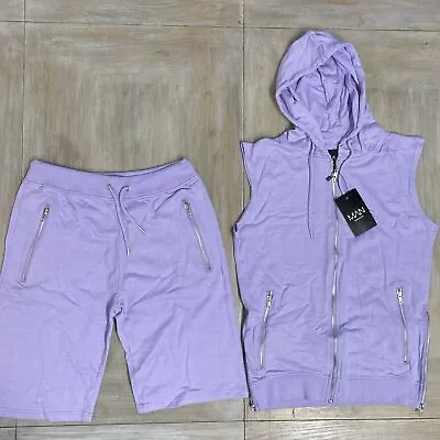 Buy Mens Shorts Vest Hoodie Set XL Lilac RRP £45 Boohoo Man Summer Set Tracksuit • 19.99£