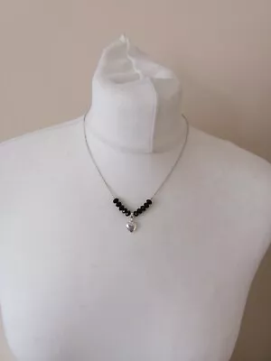 Buy Costume Jewellery Statement Necklace Silver Tone Heart Black Beaded Pendant NEXT • 7.88£