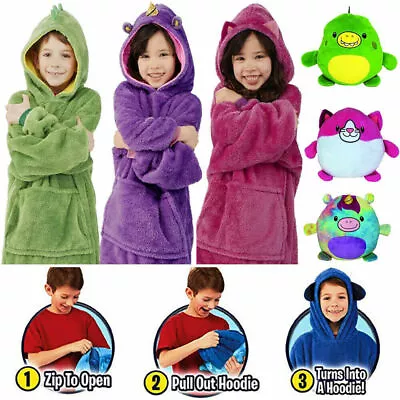 Buy Kids Hoodie Blanket Sweatshirt Oversize Pets Plush Soft Warm Blanket Pillow Coat • 6.26£