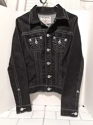 Buy TRUE RELIGION Women’s Jean Trucker Jacket Black Denim Snap Button Small • 77.20£