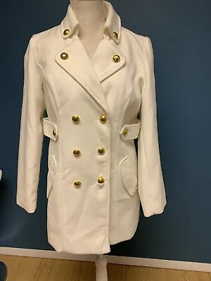 Buy Sz 10 Pea Coat Military Jacket Poly Blend Gold Buttons AGB  Ivory Cream • 23.74£