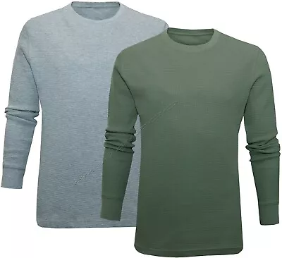 Buy Mens Crew Neck Top Slim Fit Waffle Knit Plain Long Sleeve T-shirt ExStore XS-2XL • 9.99£