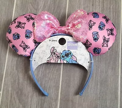 Buy NEW Disney Lilo & STITCH & Angel Minnie Mouse Ears Satin Style Pink Headband • 5.99£