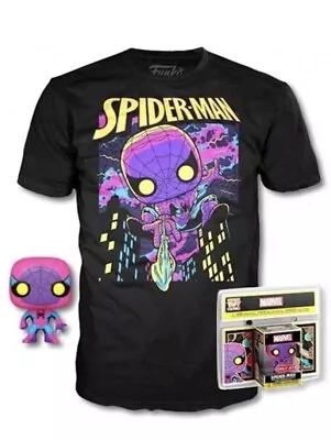 Buy Funko Pop- Pop & Tee Marvel Spiderman Black Light T-Shirt Size M Playsets • 14£