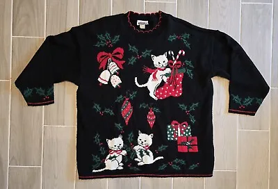 Buy Vintage Knitted Jumper Christmas Cats Size 2X XXL Adele Knitwear USA Sweater • 43.43£