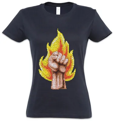 Buy Pixel Fire Fist Women T-Shirt Raised Gamer Gaming Retro Arcade Nerd Revolution • 22.74£