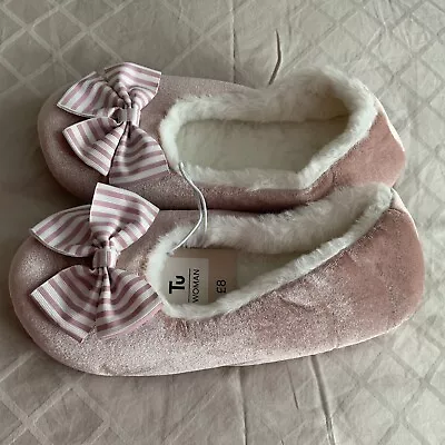 Buy TU🪻Pink Candy Stripe🪻Ballerina Slippers Size 5 ~ BRAND NEW With Tags • 2£