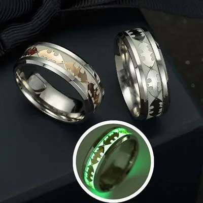 Buy Gifts Jewelry Batman Punk Luminous Band Ring Stainless Steel Glow In The Dark • 3.35£