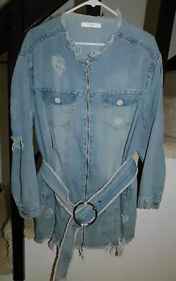 Buy Women's Highway Jean Distressed ZIP FRONT BELTED Jean Jacket OR DRESS Size 1X • 4.75£