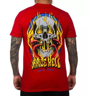 Buy Sullen Raise Hell Flaming Skull Premium Red Tattoo T Shirt UK M-3XL UK No Duty • 34.99£