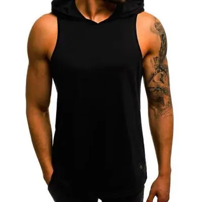 Buy Men's Gym Sleeveless Hoodie Workout Sports Muscle Hooded Vest Tank Tops T-Shirt • 5.56£