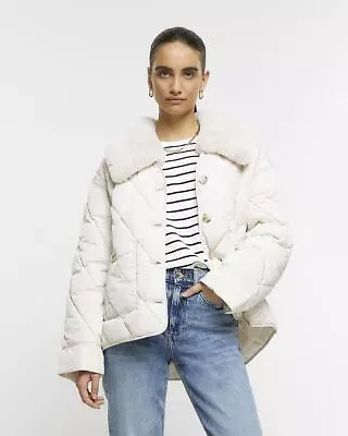 Buy River Island Womens Cream Insulated Nylon Jacket Size 6 • 18£
