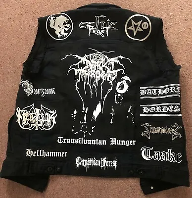 Buy Black Metal Battle Jacket Cut-Off Denim Vest Darkthrone Bathory Taake Beherit • 136.66£