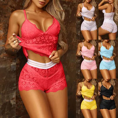 Buy Womens Lace Sexy Pyjamas Set Cami Tops Shorts Underwear Nightwear Lingerie PJs • 9.39£