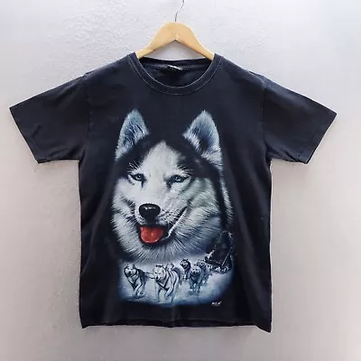 Buy Wild T Shirt Medium Black Graphic Print Husky Dog Short Sleeve Double Sided • 9.99£